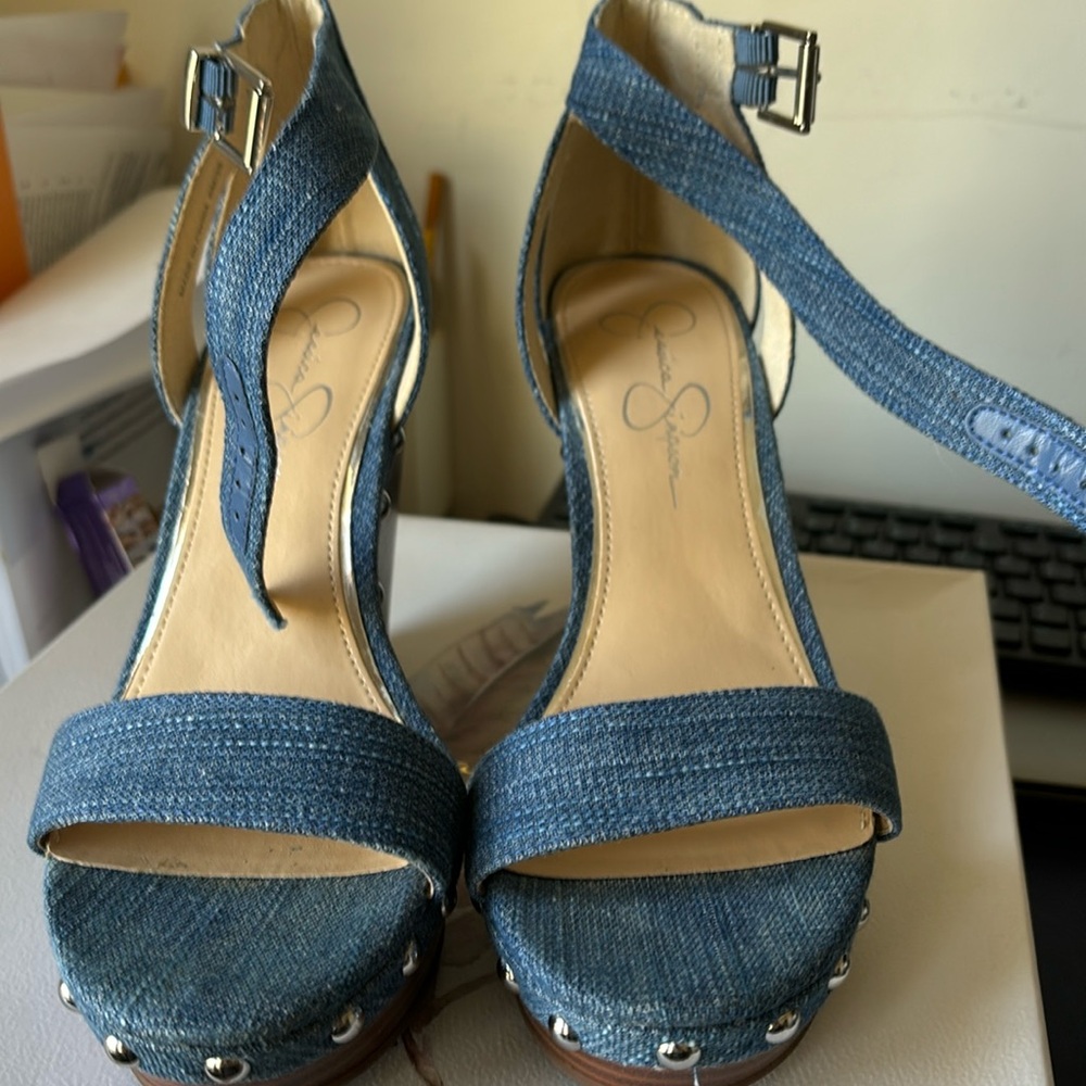 Jessica Simpson denim wedge heel sandal